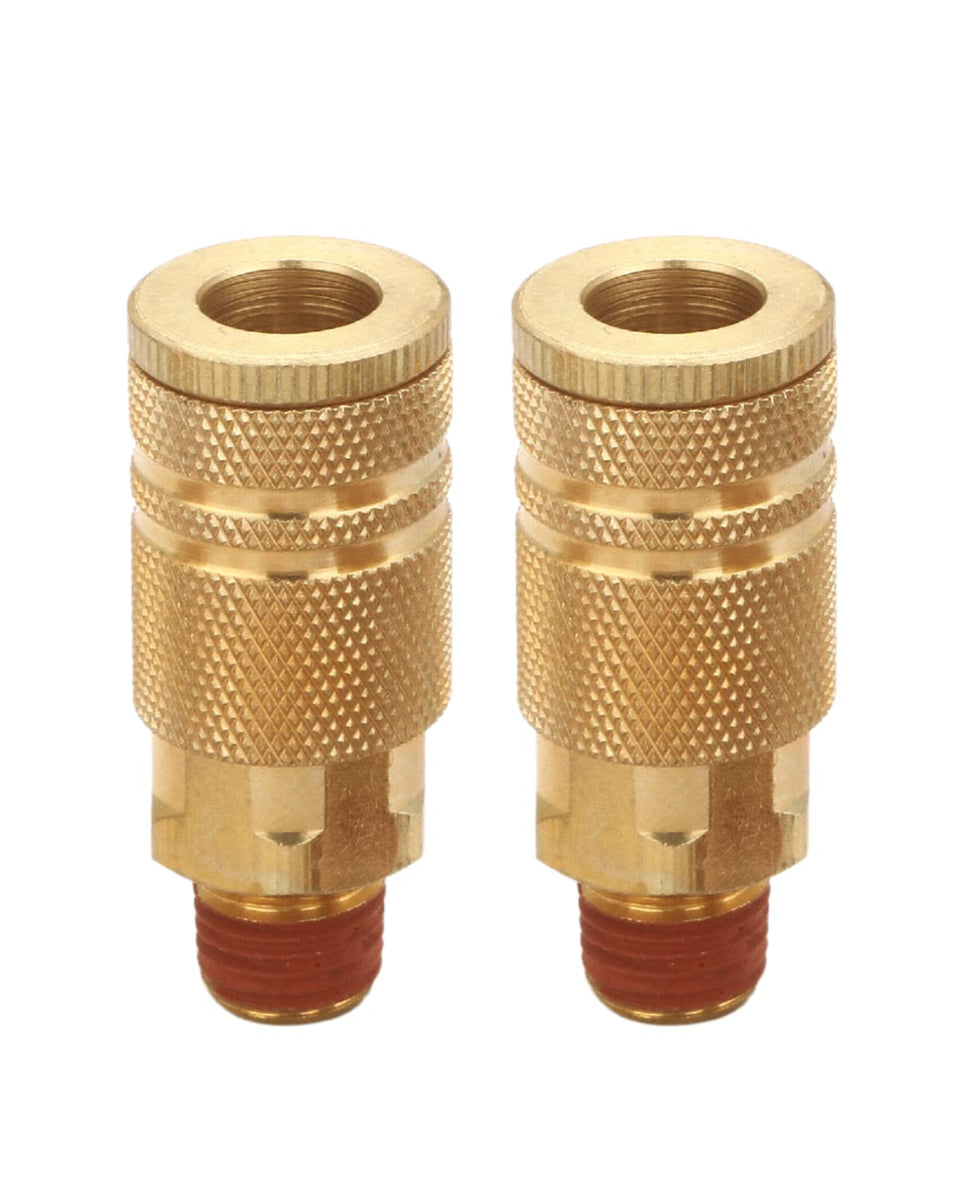 T TANYA HARDWARE 1/4 brass male coupler close-up shows durable corrosion resistance.