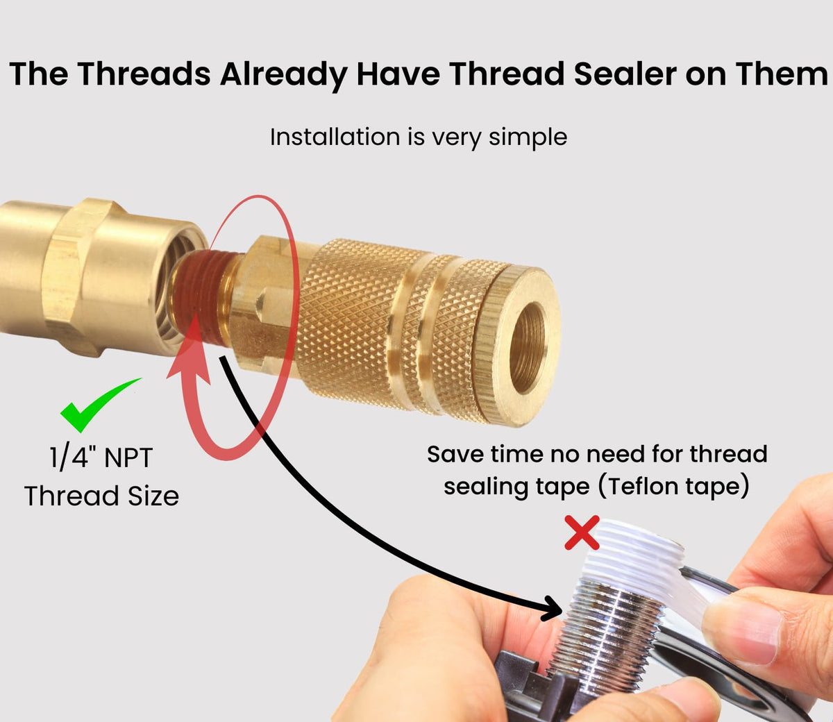T TANYA HARDWARE brass male coupler in use with secure grip.
