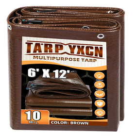 TA*RP YXCN brown tarp 6x12 with 10 mil thickness for durable outdoor protection.