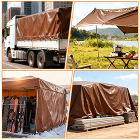 TA*RP YXCN brown tarp ideal for camping and temporary shelters.