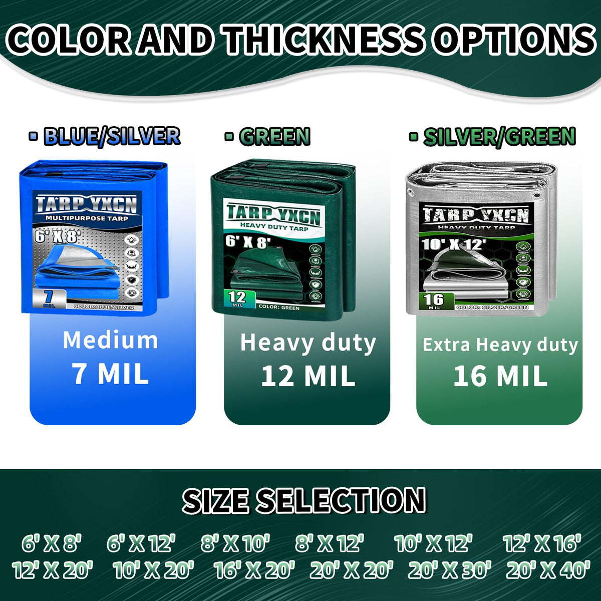TA*RP YXCN tarp with reinforced corners adds durability for long-term use.