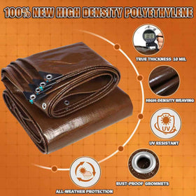 TA*RP YXCN brown tarp with metal grommets every 20 inches for secure anchoring.