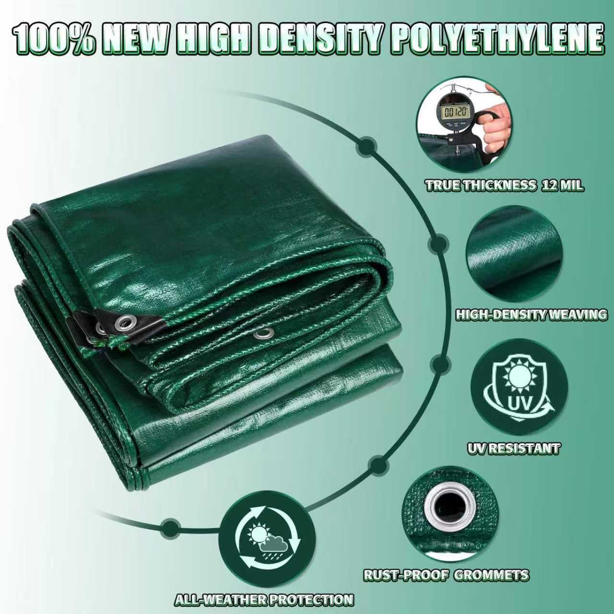 TA*RP YXCN tarp features rust-resistant grommets every 20 inches for secure ties.