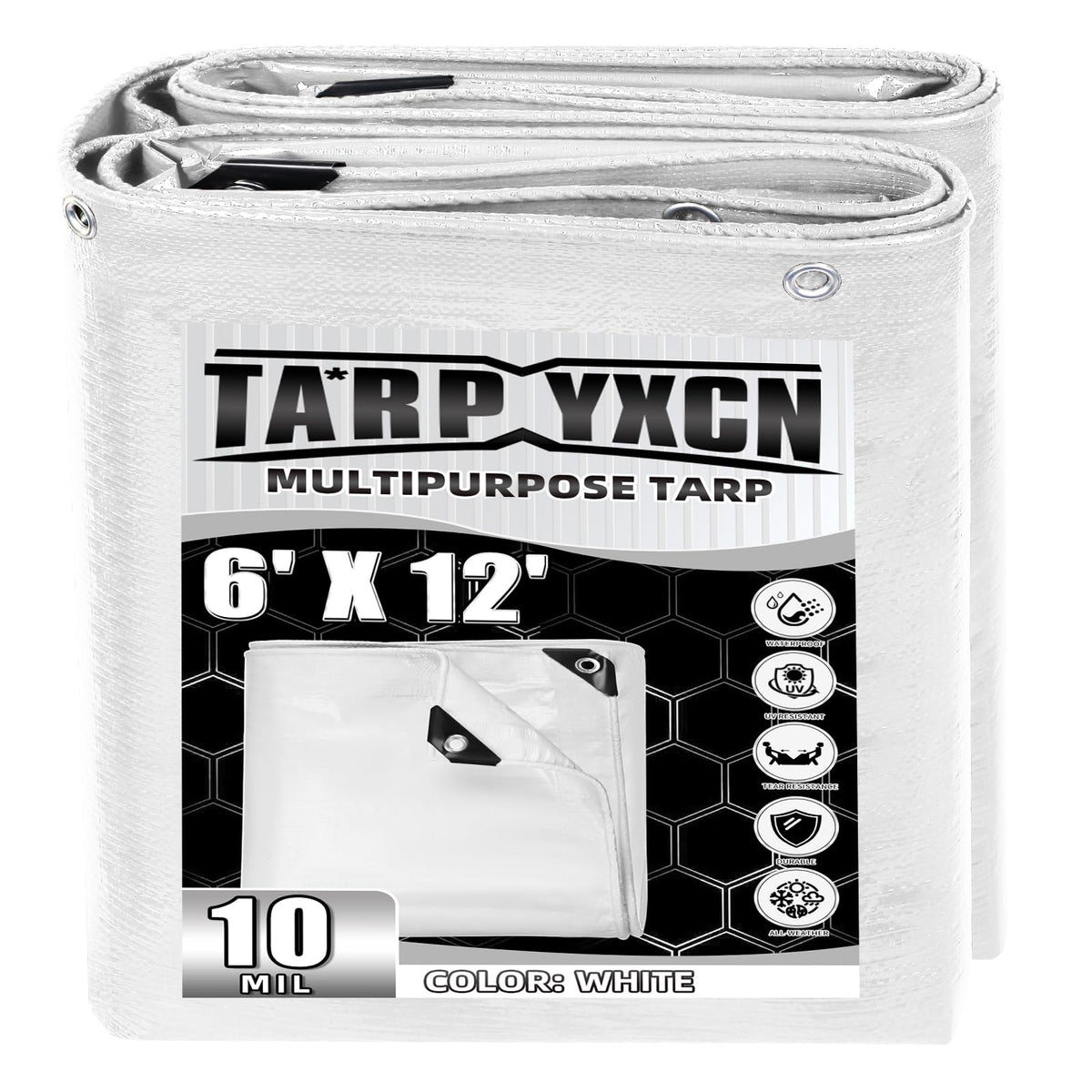 TA*RP YXCN White Tarp 6x12 full view shows size and coverage options