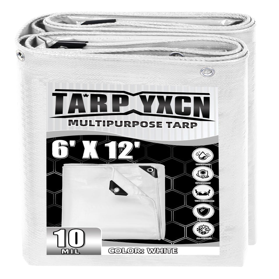 TA*RP YXCN White Tarp 6x12 full view shows size and coverage options