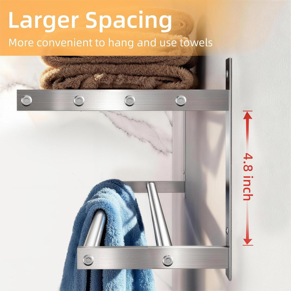 Taaji sturdy stainless steel base provides durable support for towels and robes.