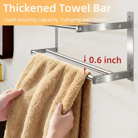Taaji wall-mounted towel rack in brushed nickel adds sleek storage.