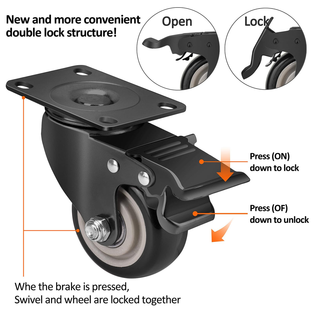 TABKEER swivel caster demonstrates smooth 360-degree rotation for easy maneuvering.