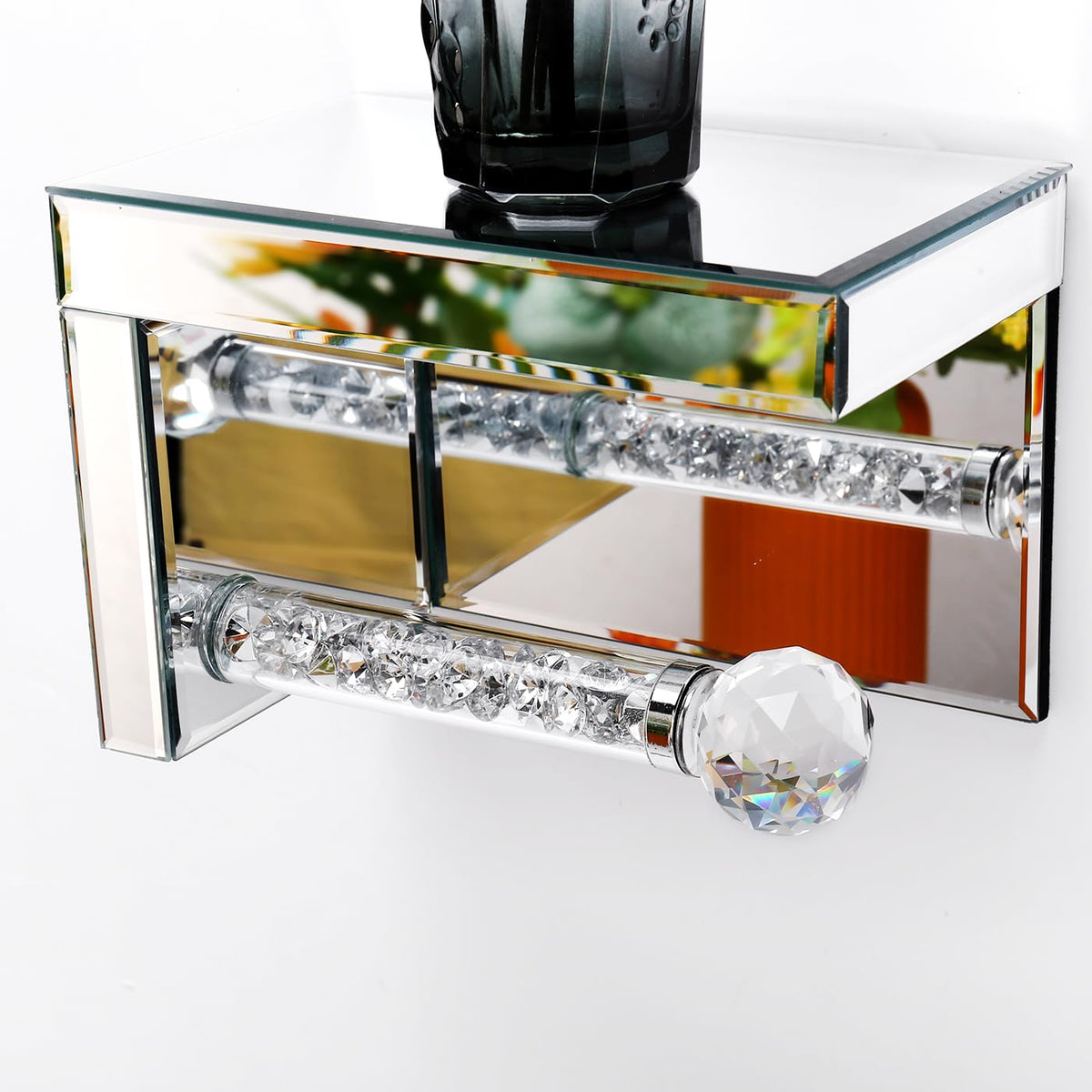 TACIDON mirrored shelf wall mount adds convenient surface for essentials.