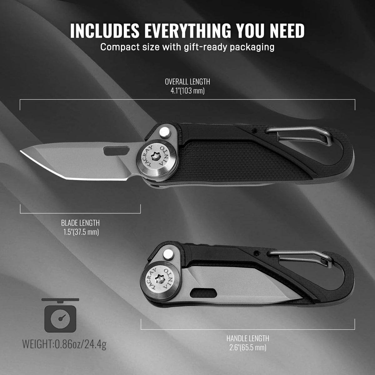 TACRAY Vinto compact clip attaches securely to gear.