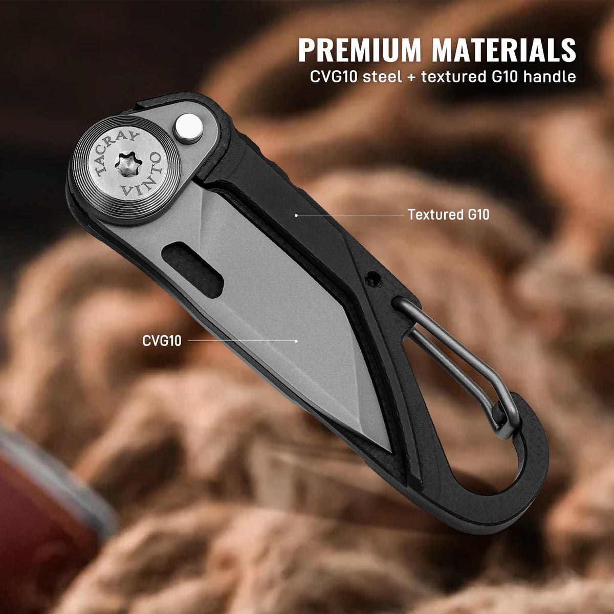TACRAY Vinto seatbelt cutter for emergency preparedness and safety.