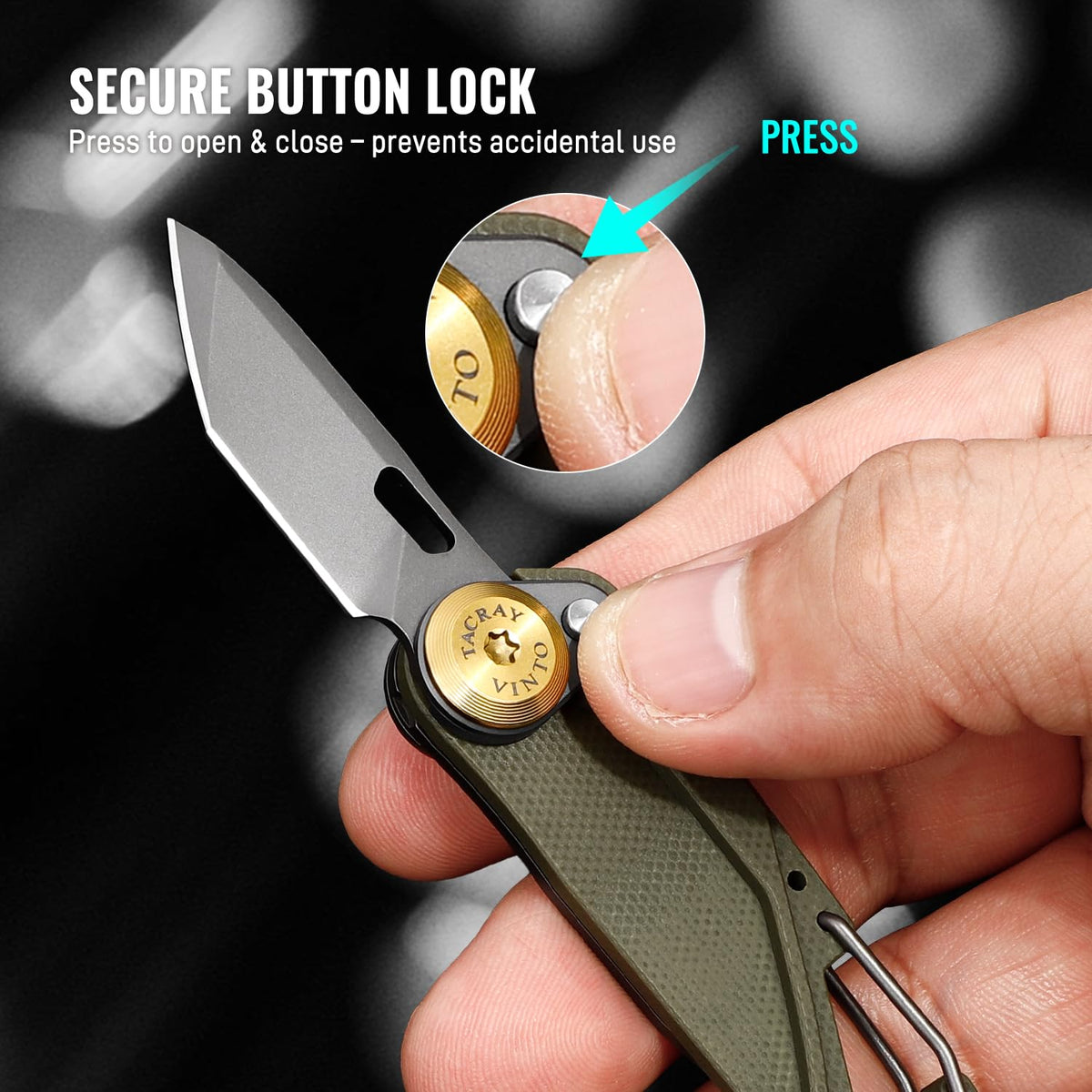 TACRAY Vinto seatbelt cutter ready for emergency quick-cut safety and preparedness.