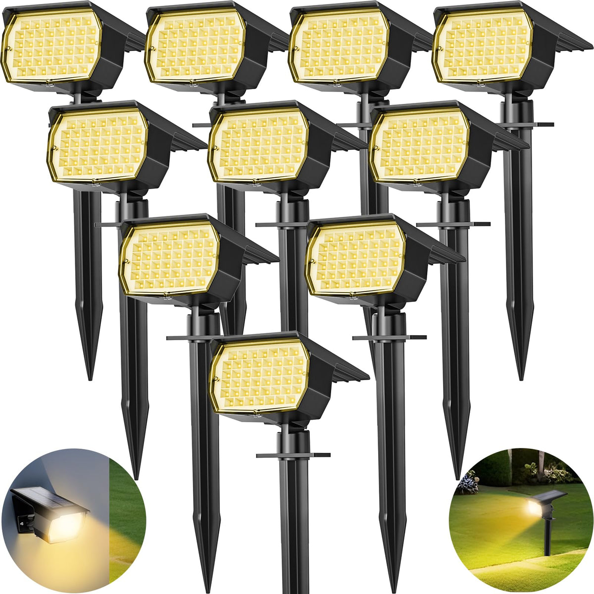 Tadyreal 46-LED solar spotlight close-up highlights bright, energy-saving outdoor lighting.