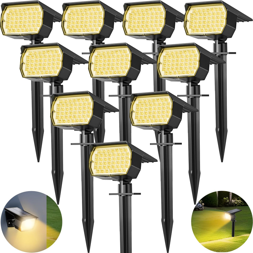 Tadyreal 46-LED solar spotlight close-up highlights bright, energy-saving outdoor lighting.