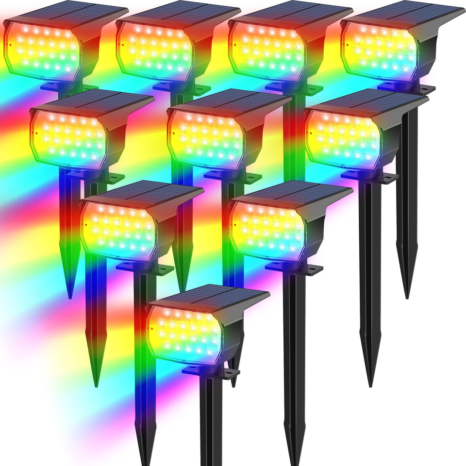 Tadyreal solar color-changing spot light front view shows multicolor options for pathways