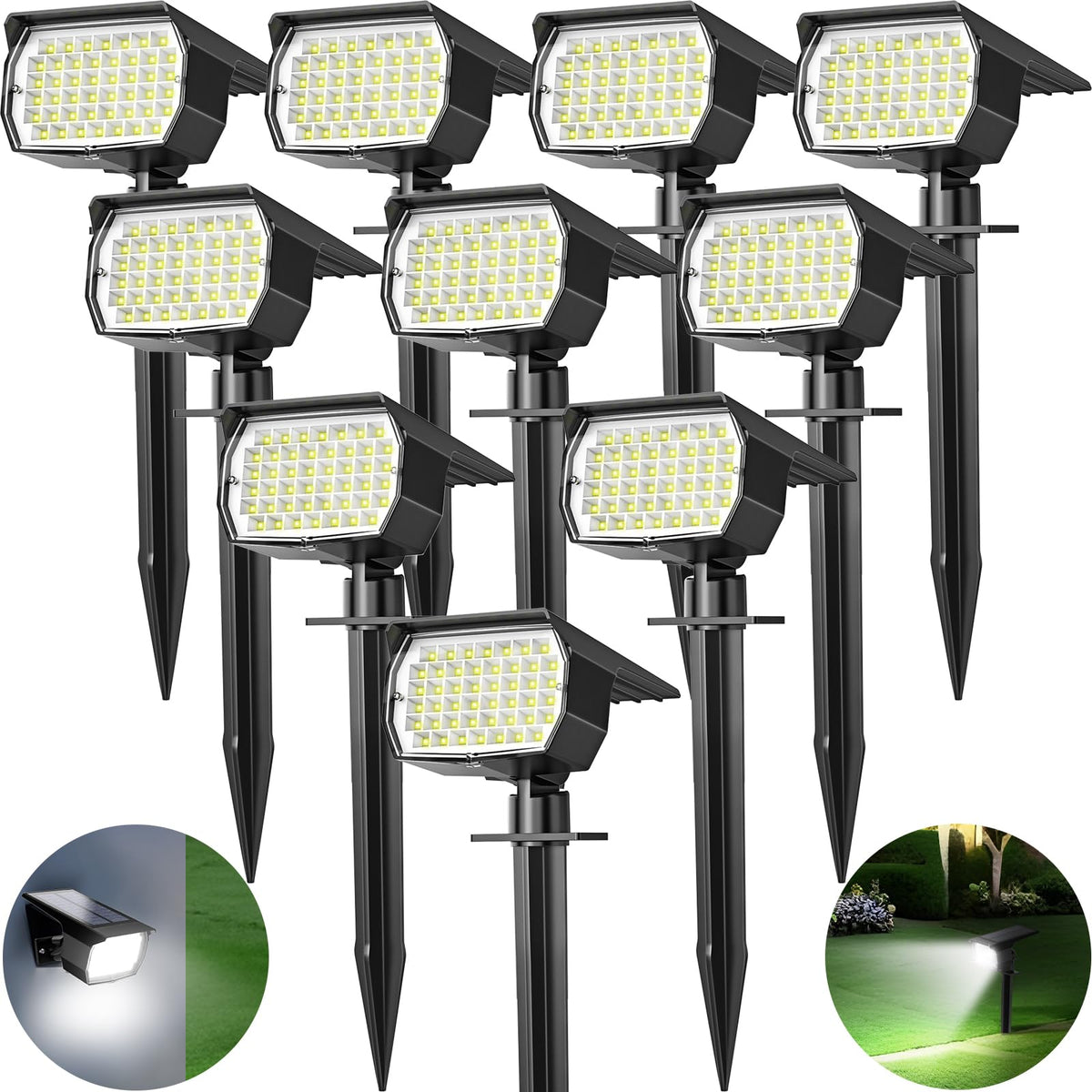 Tadyreal solar spotlight with 46 LEDs for bright outdoor illumination.