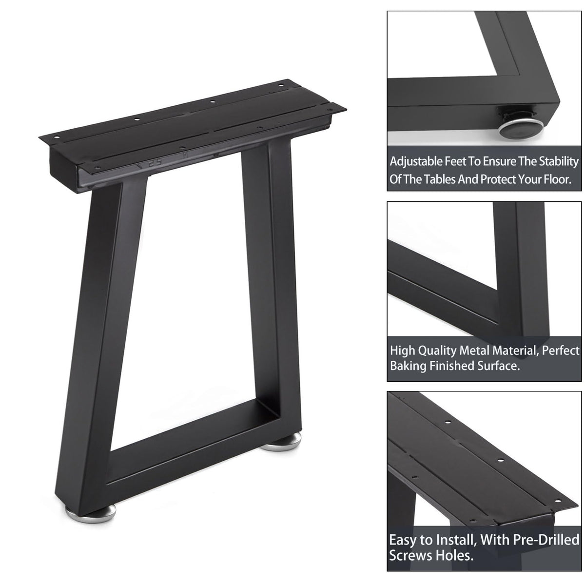Taelakeni 16in metal bench legs front view highlighting trapezoid stability
