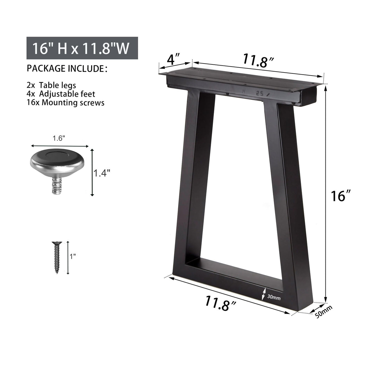 Taelakeni trapezoid table legs bottom view for stable footprint
