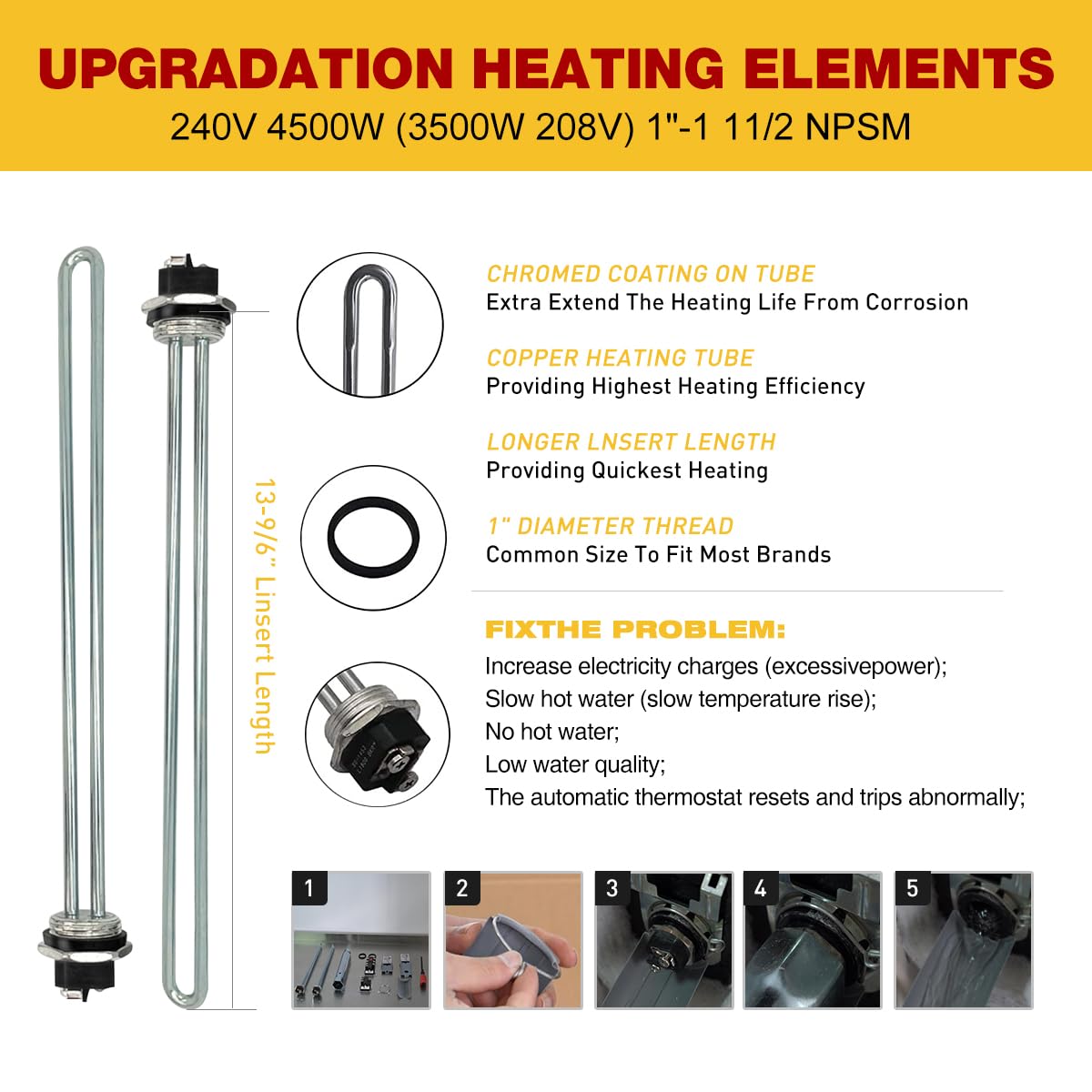 TAIACE EWH-05 upper and lower thermostats for precise temperature control.