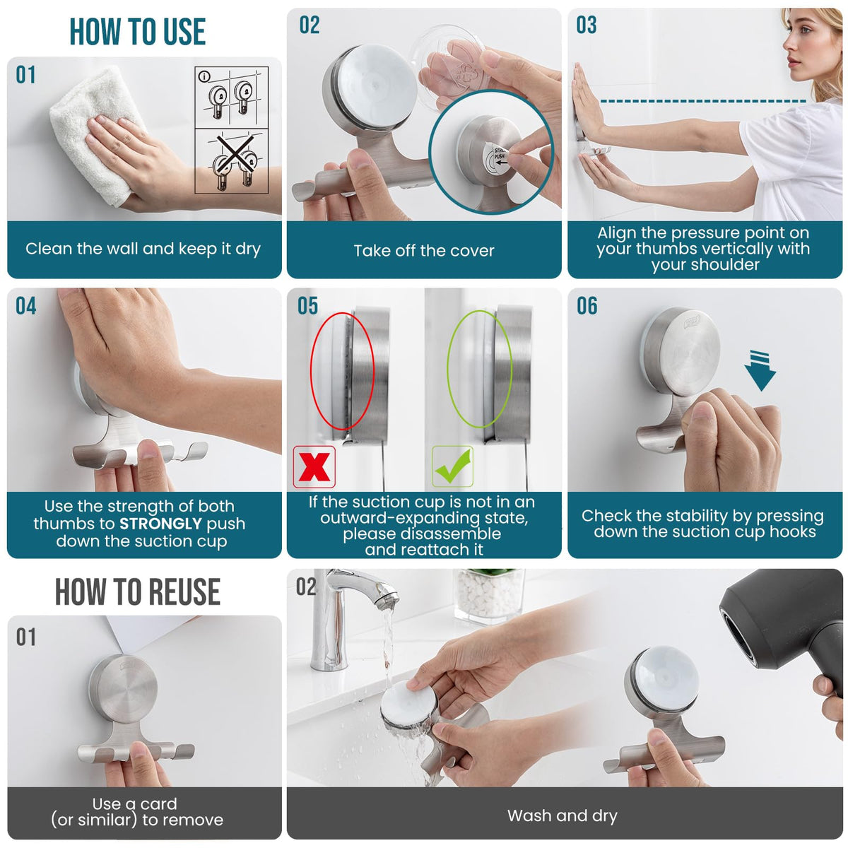 TAILI fits glass, tile, and mirror surfaces.
