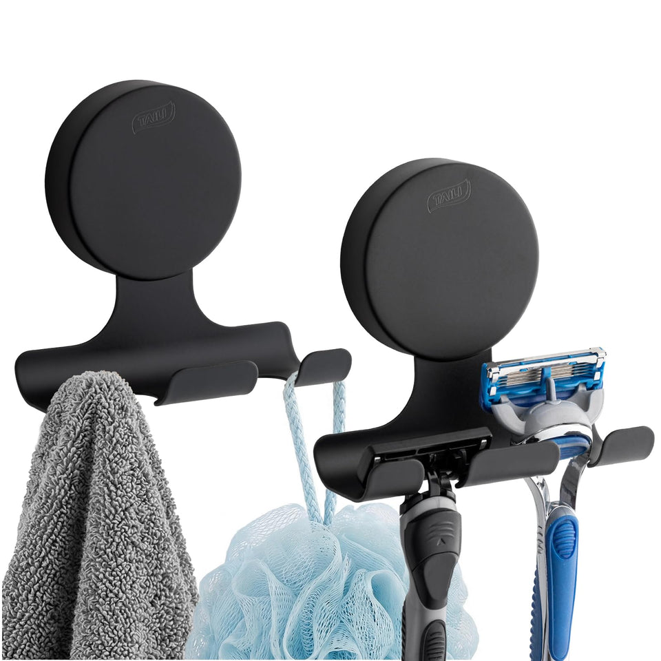 TAILI razor holder with suction cup on tiled wall for secure storage.