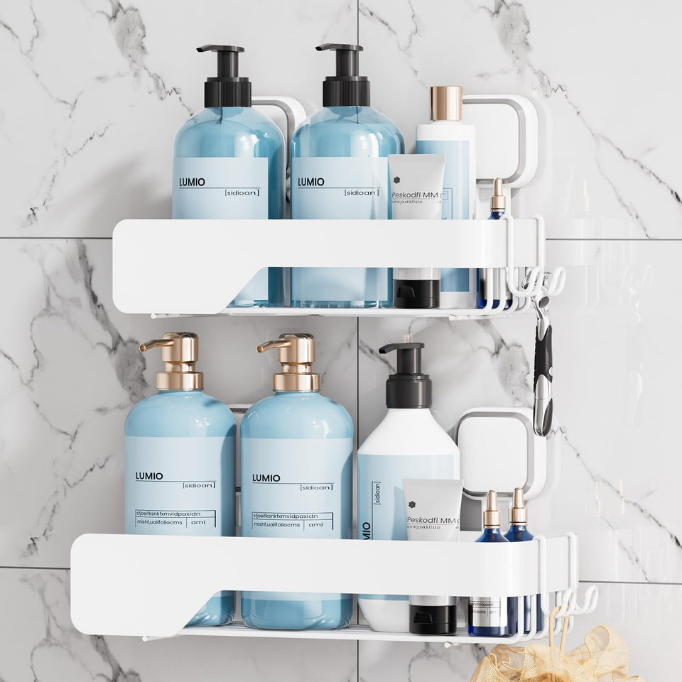 TAILI Shower Caddy 2-Pack mounted on wall with strong suction for organized storage