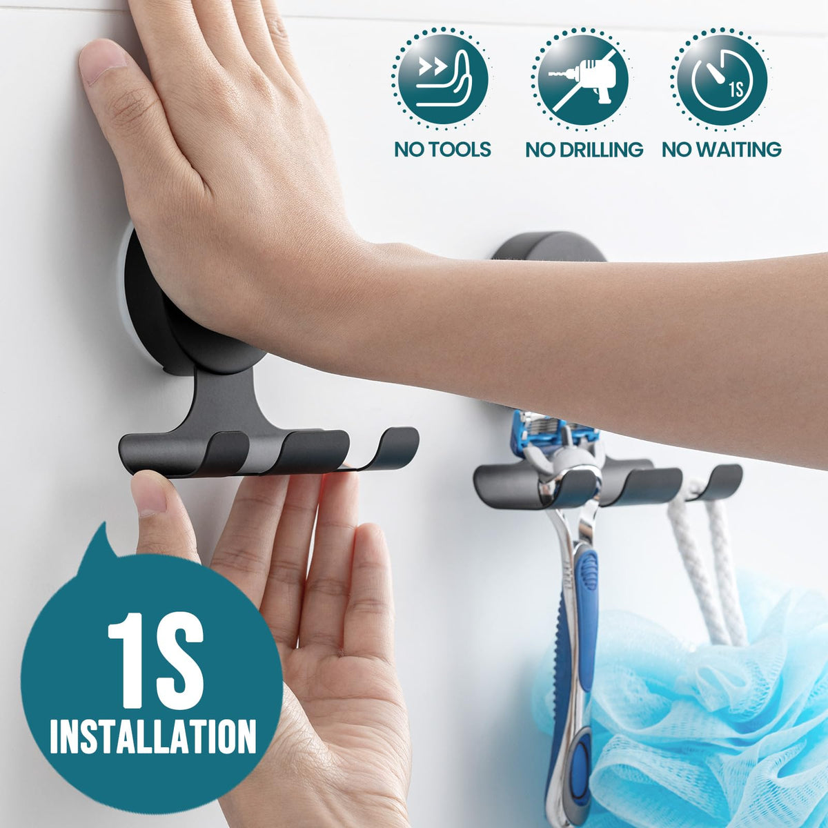 TAILI stainless steel razor holder stays rust-free and stylish on glass or tile.