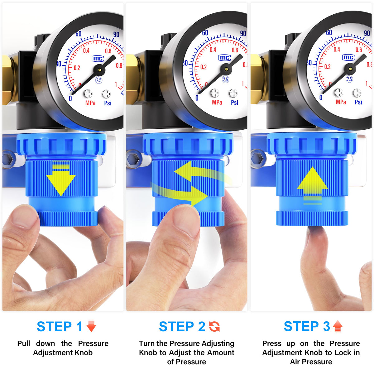 Tailonz Pneumatic AR2000 dial-adjustment for quick pressure tweaks.
