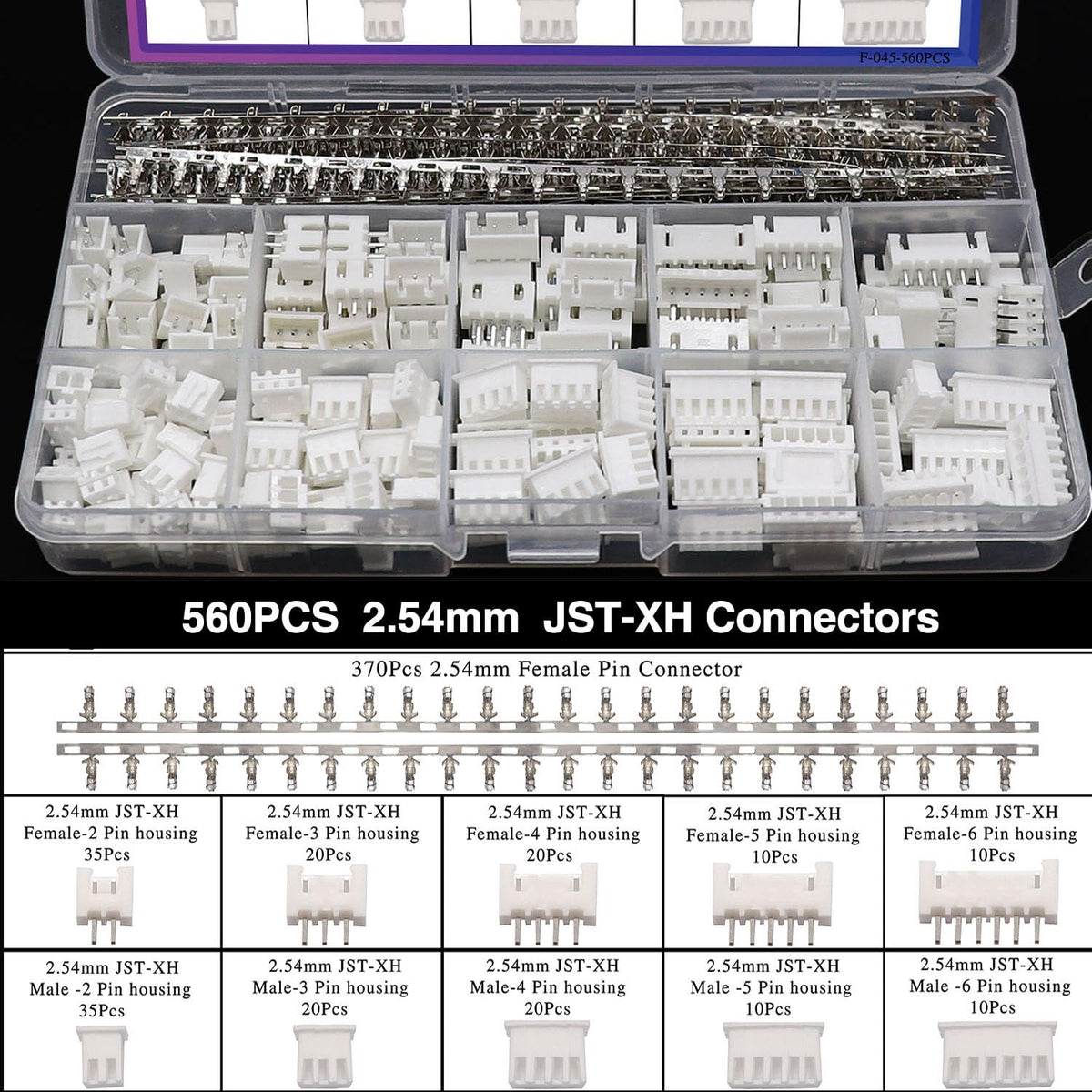 Taiss JST XH connector kit with 560 pieces for PCB projects.