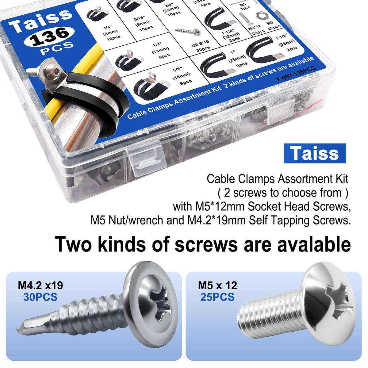 Taiss multi-size clamps from 1/4 to 1-3-4 inch enable versatile installations.
