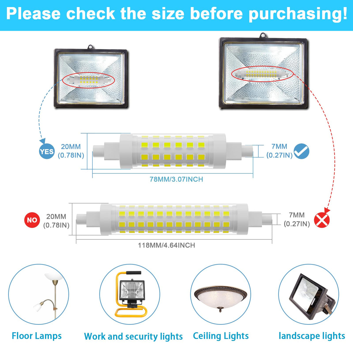 TAIYALOO R7S bulb, dimmable light for smooth brightness control.