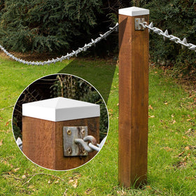Taiyin fence cap on 5x5 post enhances curb appeal.
