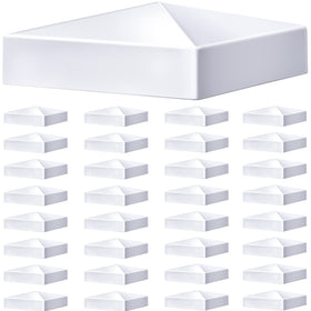 Taiyin pyramid white post cap on 5x5 PVC post protects from weather.