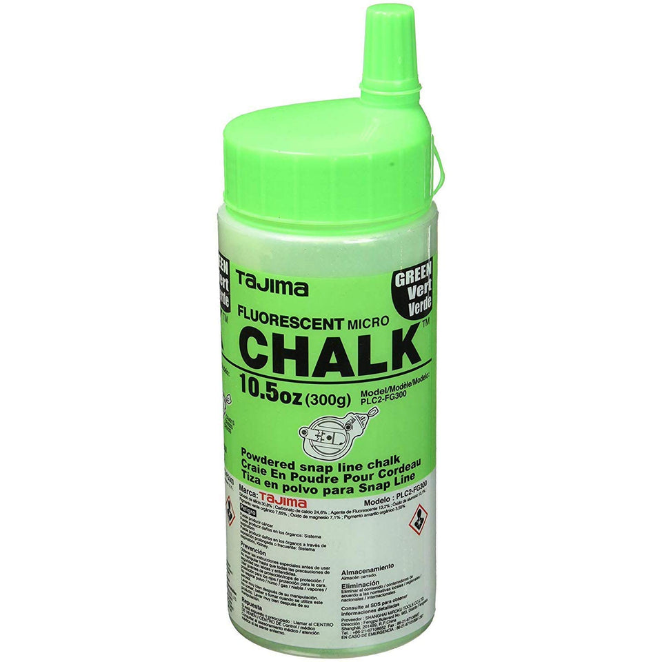TAJIMA Micro Chalk bottle with fluorescent green line for high-visibility marking.