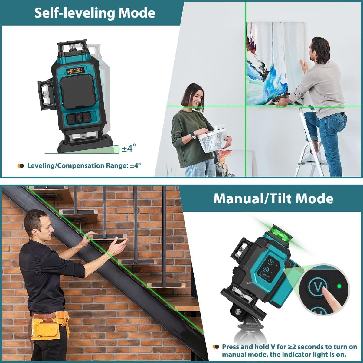 Takamine 2 vertical 360 green lasers cover walls and corners