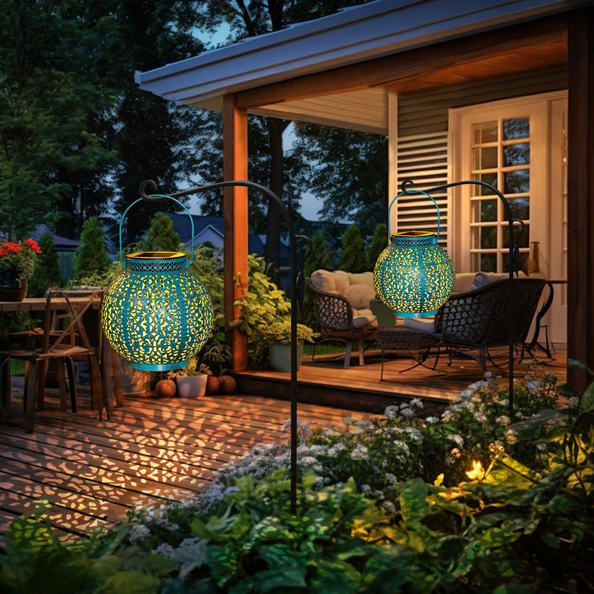 Take Me 2-Pack lanterns are weatherproof for rainproof outdoor use.