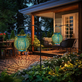 Take Me 2-Pack lanterns are weatherproof for rainproof outdoor use.