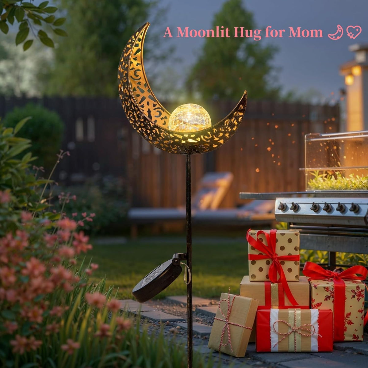 TAKE ME Moon Solar Light durable metal stake, easy setup.