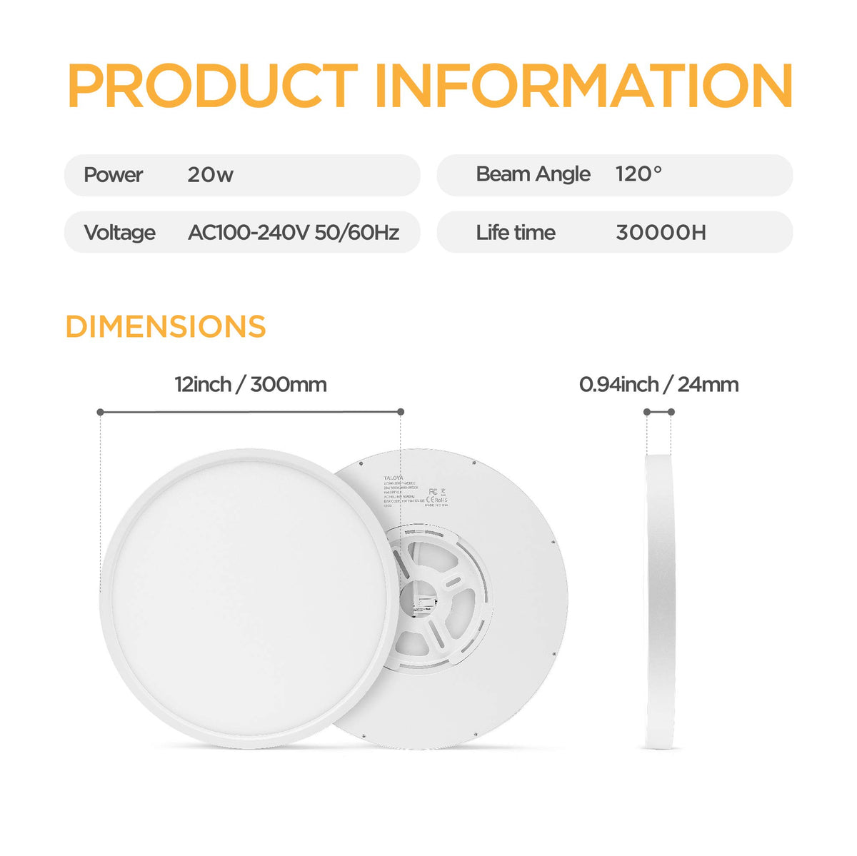 TALOYA 2 pack 12-inch LED flush mount lights enhance closets with glare-free edge-lit Light.