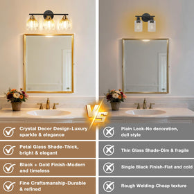 Taloya 3-light wall sconce in black and gold adds modern elegance.