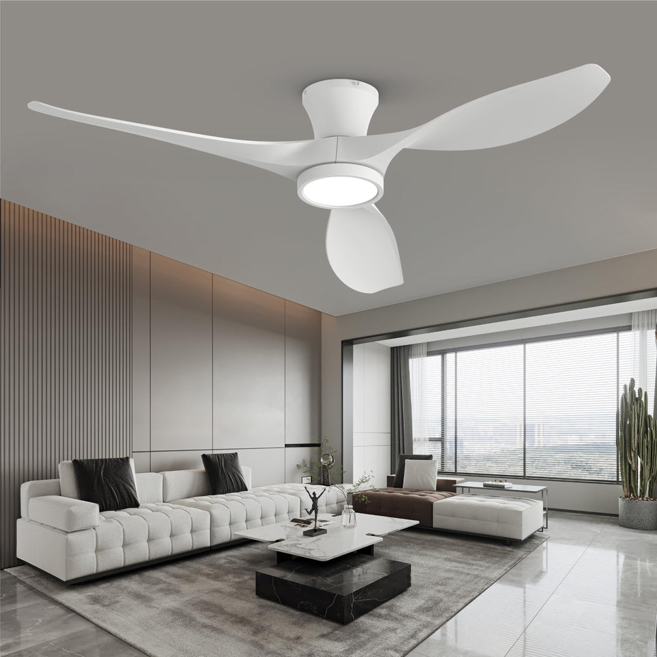 TALOYA 52-inch ceiling fan with light in white finish for cooling and ambient lighting in living rooms.