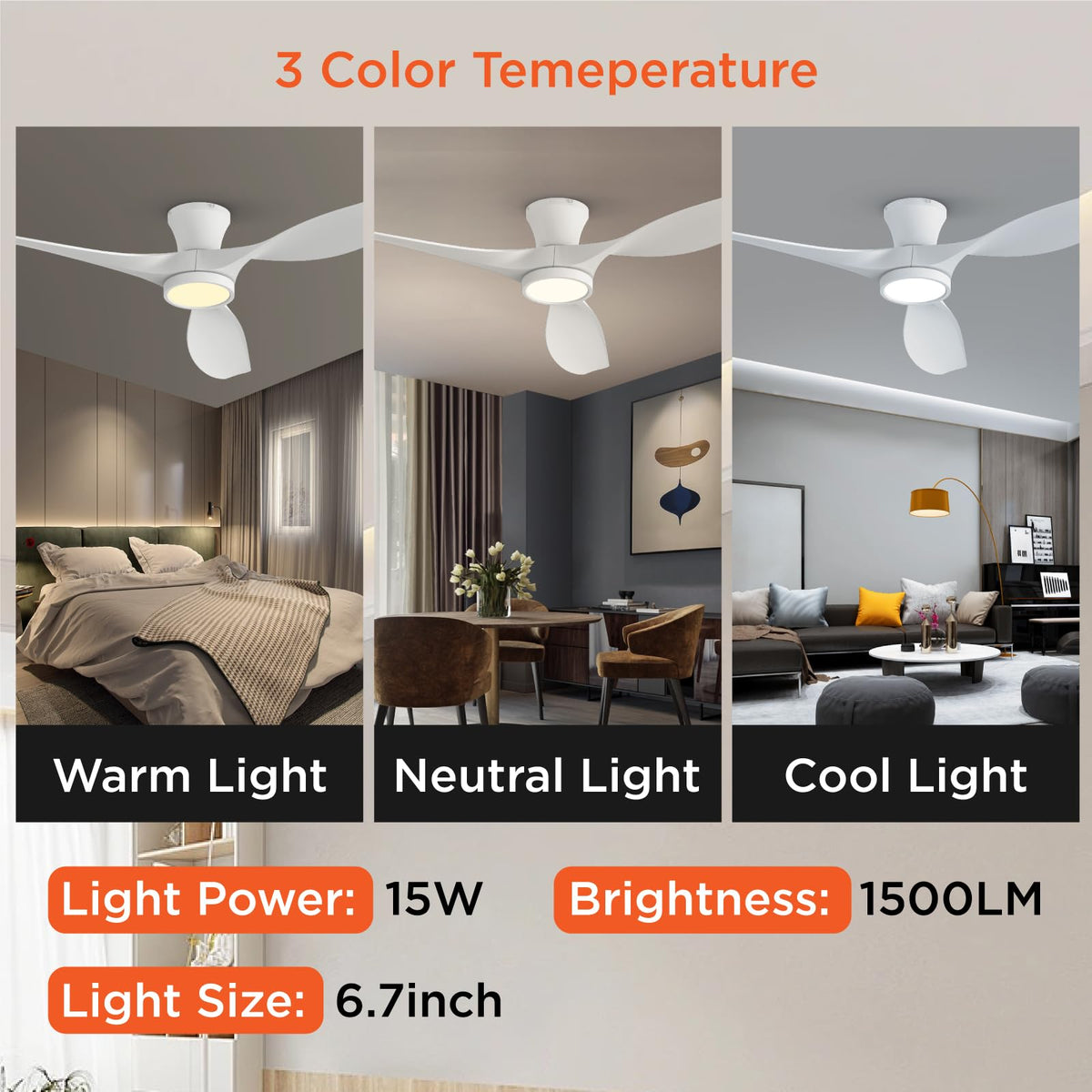 TALOYA 6.7-inch ceiling light with adjustable color temperatures 3000K-5000K.