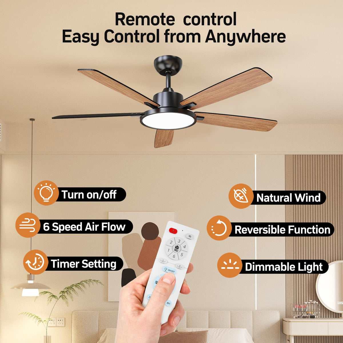 TALOYA quiet DC motor with reversible mode for all-season comfort.