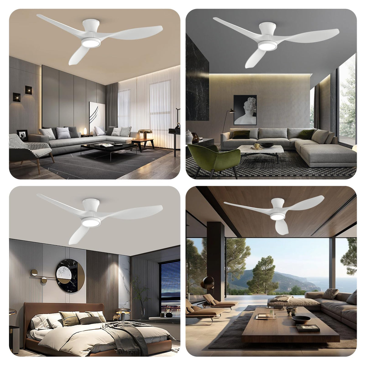 TALOYA white-finish designer fan matching modern interiors.