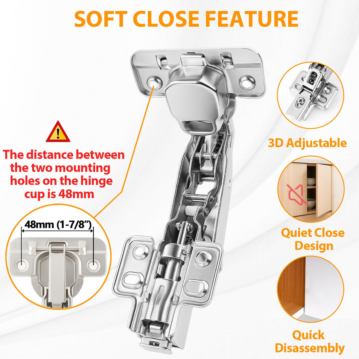 TamBee 48 mm center-to-center cup enables precise alignment for frameless cabinets