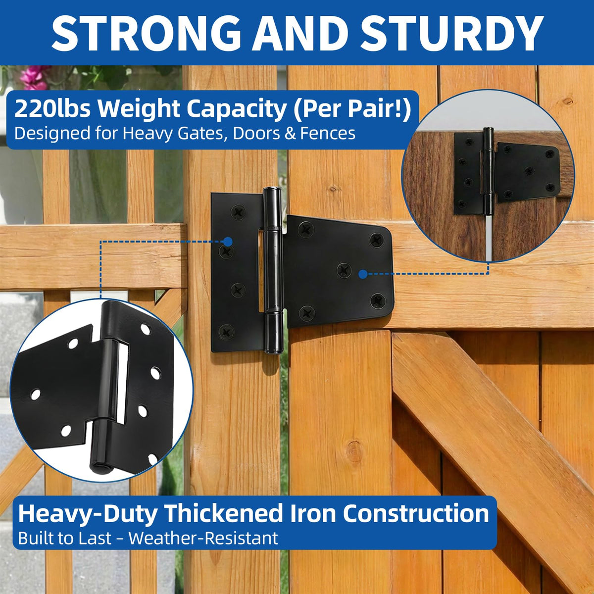 TamBee barn door hinge close-up highlighting solid iron material