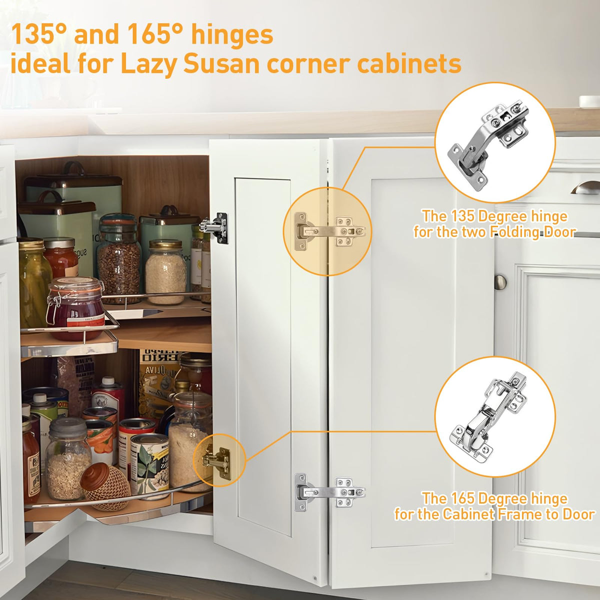 TamBee frameless hinges designed for corner kitchens and full overlay applications