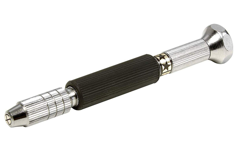 Tamiya Fine Pin Vise D-R closeup highlighting smooth rotation for precise model drilling.