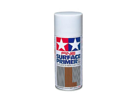Tamiya Gray Fine Surface Primer L closeup, ideal for smoothing minor scratches on plastics.
