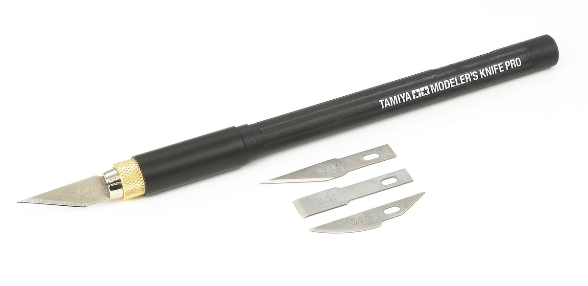 Tamiya Modeler's Knife Pro with straight blades enables precise plastic modeling cuts.